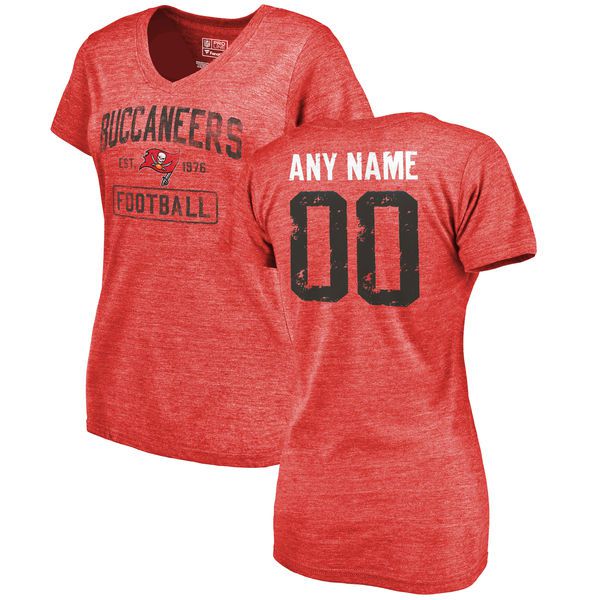Women Red Tampa Bay Buccaneers Distressed Custom Name and Number Tri-Blend V-Neck NFL T-Shirt->nfl t-shirts->Sports Accessory